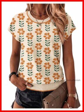 100% Viscose Cap Sleeve Crewneck Sweater Tee Casual Layering Top